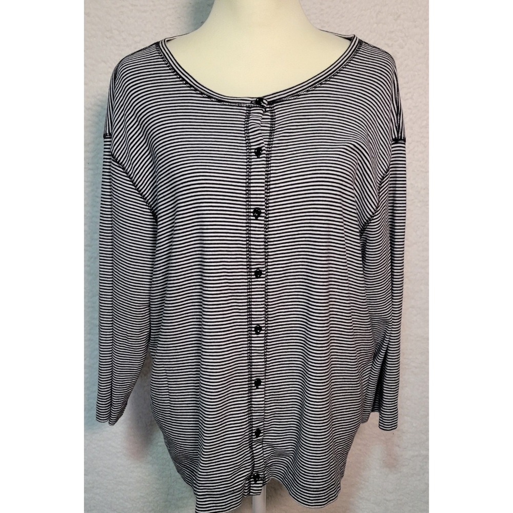 Talbots Woman Top Blouse Shirt Plus Size 3X Striped 3/4 Sleeve Button 1980